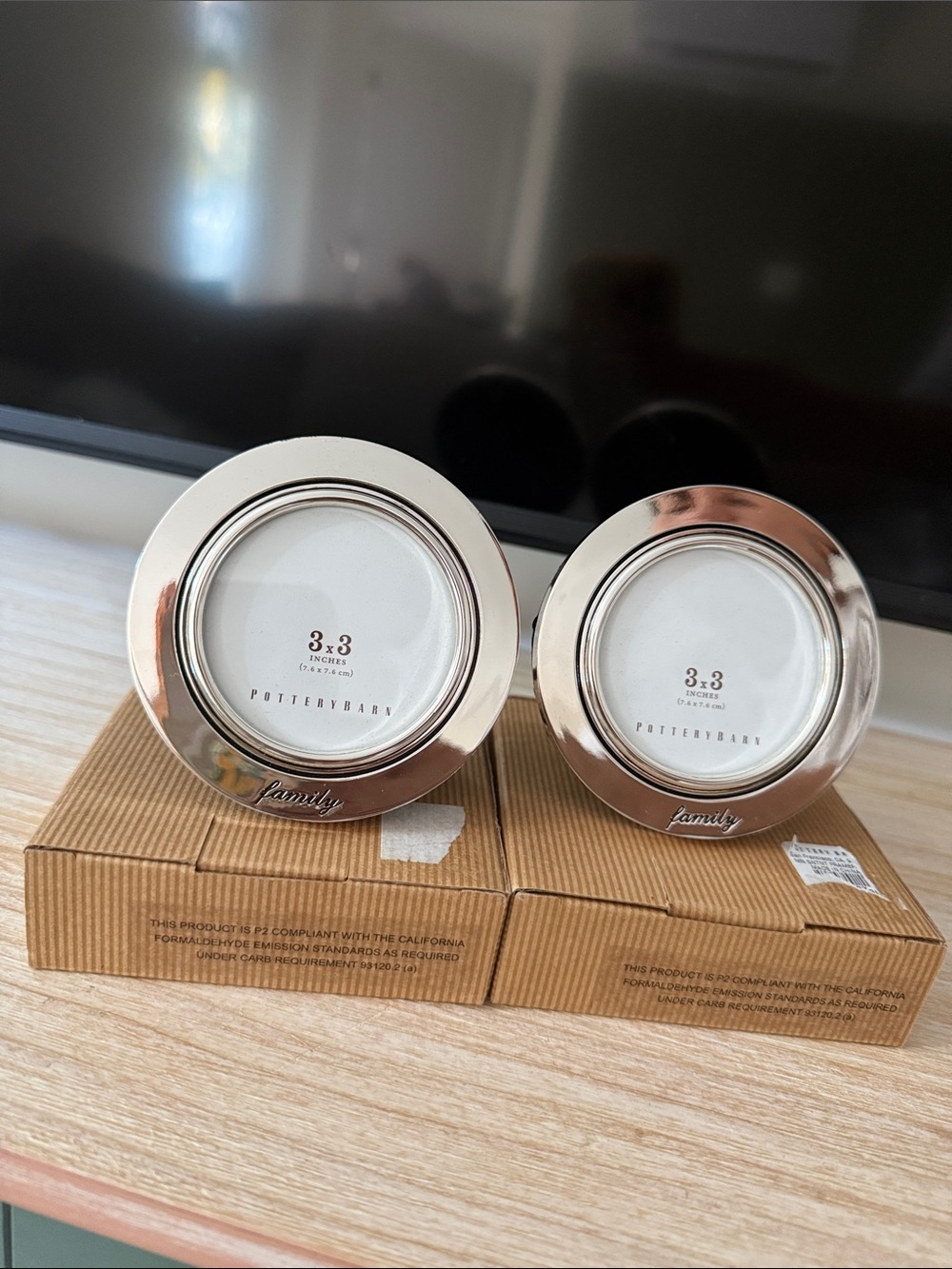 Pottery Barn Silver Round 'Family' Photo Frames (Set of 2)